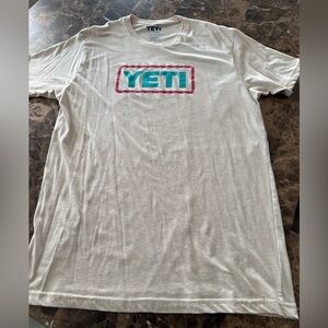 YETI Beige Tee with Blue Logo